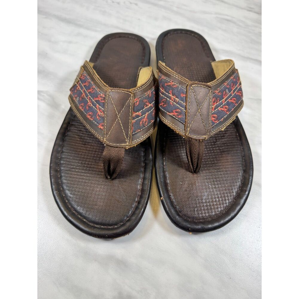 Bass & Co "Rehoboth II" Thong Sandals Mens Size 13 Brown with Lobster Pattern